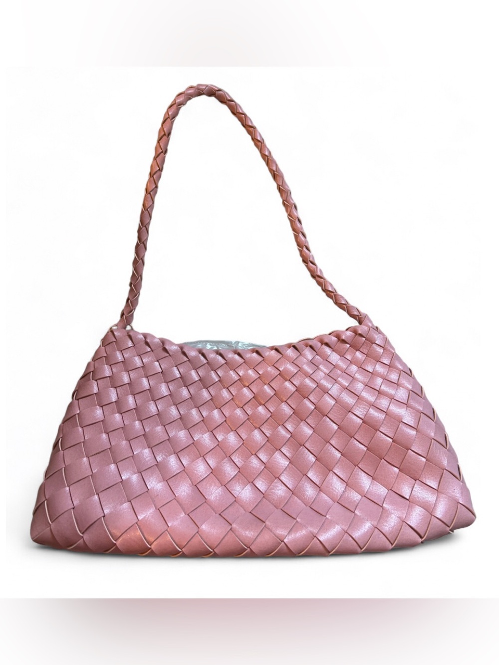 Woven Shoulder Bag in Dusty Pink - Elegant Women's Shoulder Handbag